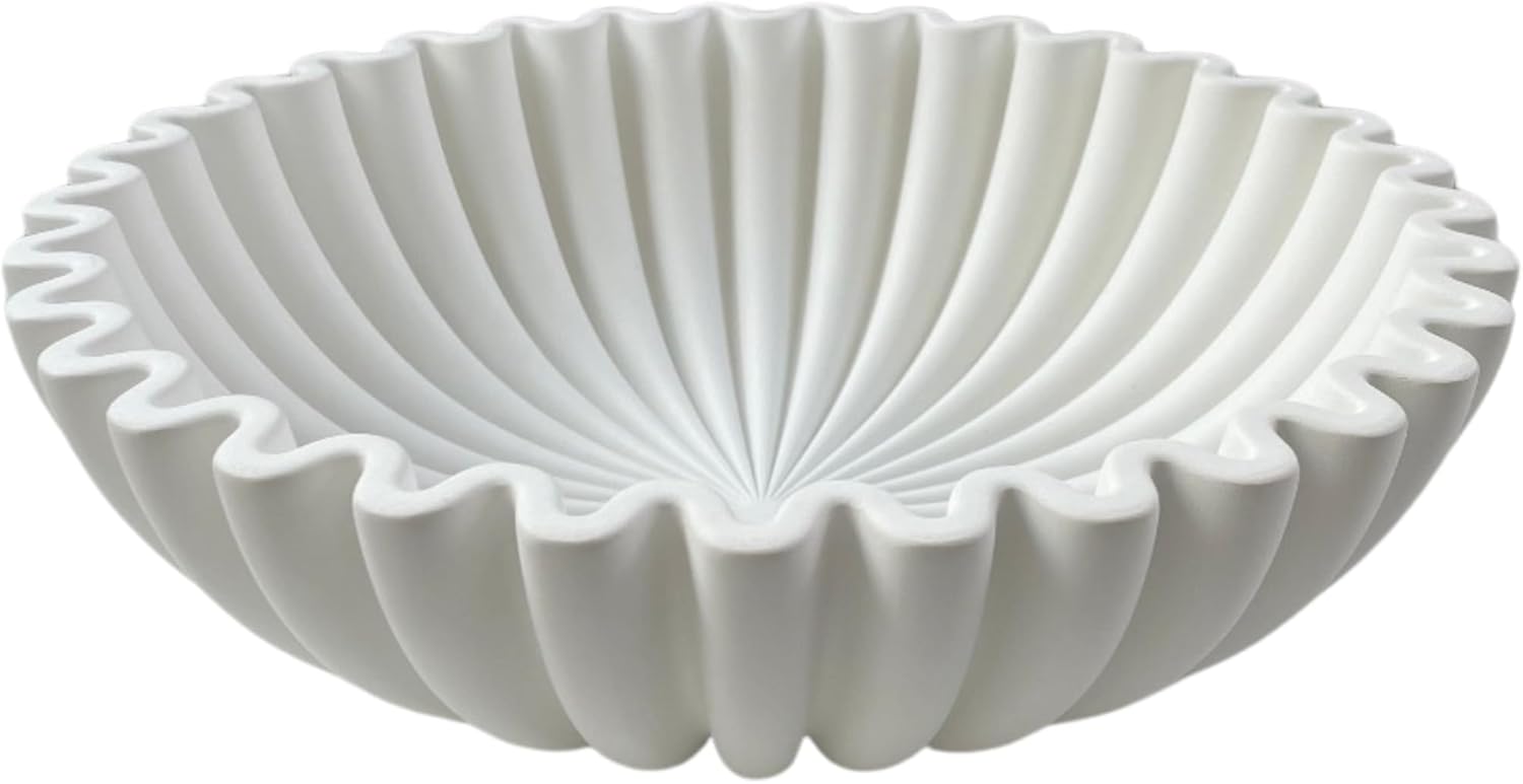 White Scalloped Concrete Decorative Bowl