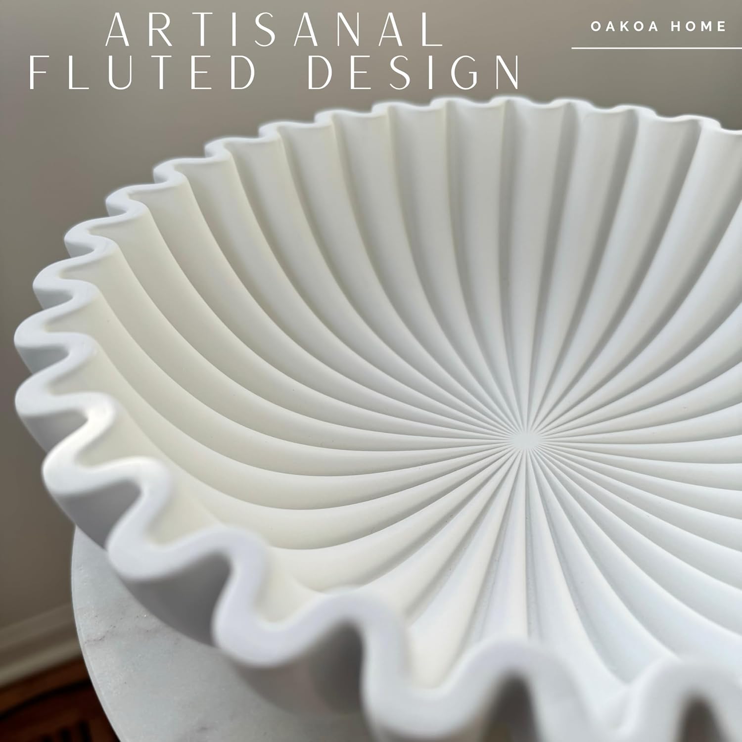 White Scalloped Concrete Decorative Bowl
