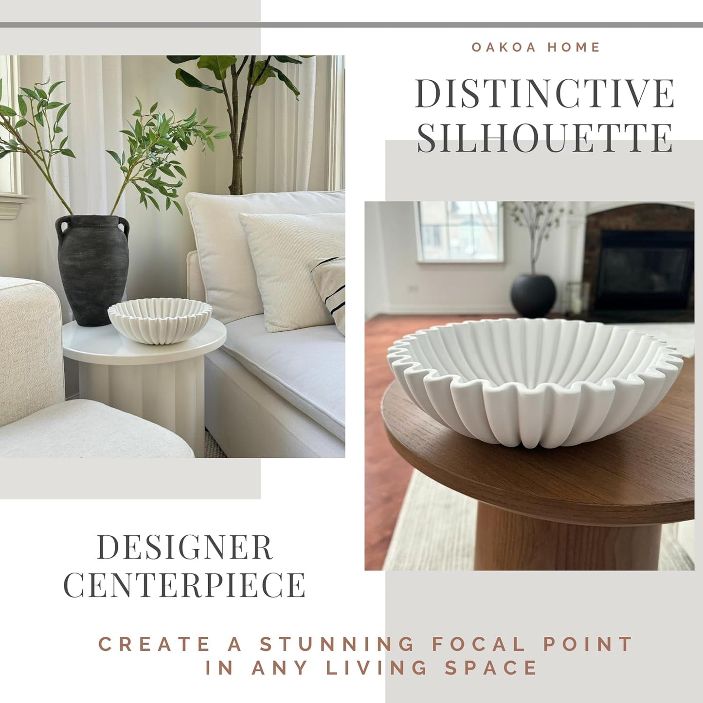 White Scalloped Concrete Decorative Bowl