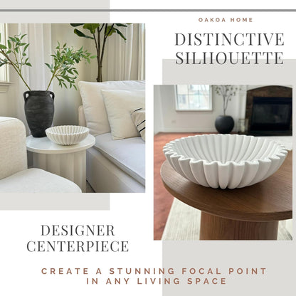 White Scalloped Concrete Decorative Bowl