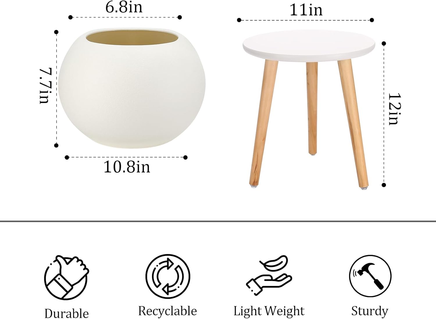 11" White Cylinder Pot with Stand