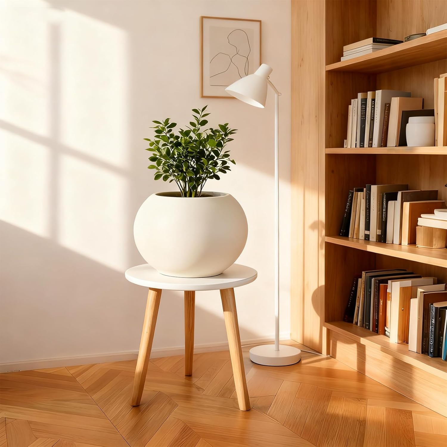 11" White Cylinder Pot with Stand