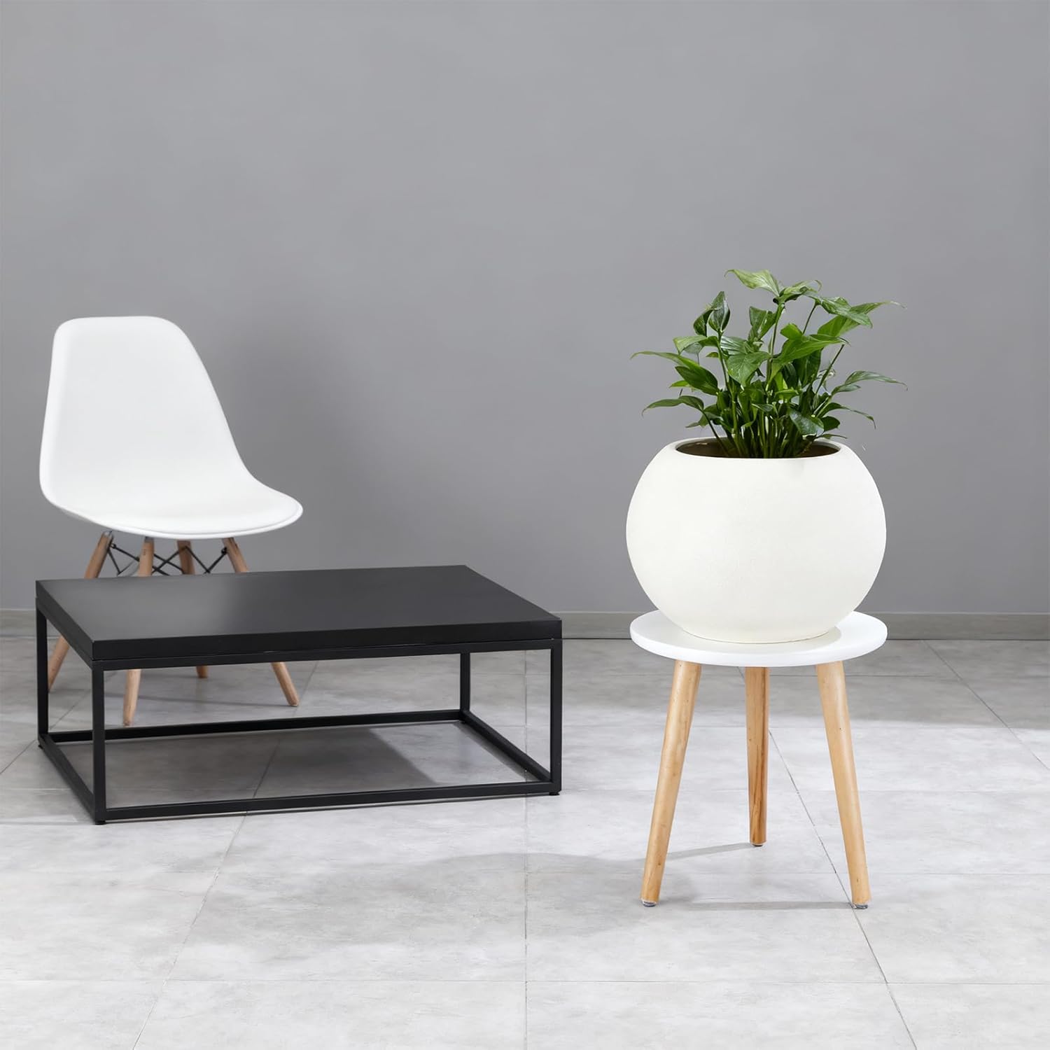 11" White Cylinder Pot with Stand